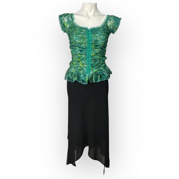 Vintage y2k Whimsigoth Fairygrunge Corset Top Medium Green Lace Fairy Coquette - Picture 6 of 13